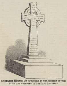 Monument érigé à Cawnpore à la mémoire des épouses et enfants du 32e Régiment (gravure) - English School