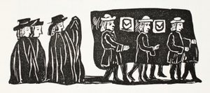 Les funérailles de Mère Bunch, illustration de Chap-books du XVIIIe siècle par John Ashton, pub. 1882 - English School