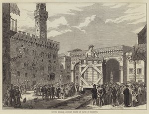 Déplacement de la statue de David de Michael Angelo à Florence (gravure) - English School