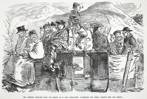 M. Briggs, sentant que son cœur est dans les Highlands, à la chasse aux cerfs, part pour le Nord, illustration de Punch - English School