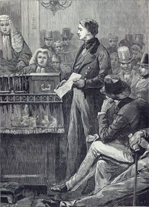 M. Gladstone prononçant son premier discours à la Chambre des communes - English School