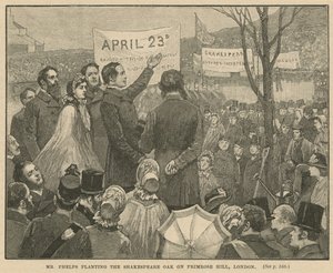 M. Phelps plantant le chêne de Shakespeare sur Primrose Hill, Londres - English School