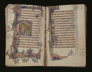 Ms 1-2005, ff.207v-208r : Isaïe priant, initiale historiée du Psautier de Macclesfield, Usage de Sarum, East Anglia, vers 1330