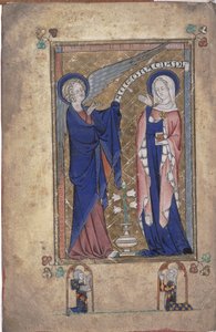 Ms 242 Folio 2v, Annonciation à la Vierge, des Heures Grey-Fitzpayne
