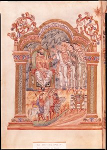 Les Mages visitant le roi Hérode, du Missel de Robert de Jumièges, c.1016
