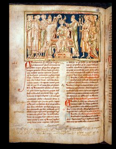 Ms 6712 (A.6.89) fol.115v Édouard le Confesseur (1004-66) miniature de Flores Historiarum, par Matthew Paris, 1250-52 - English School