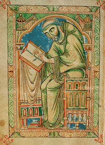 Moine Eadwine travaillant sur le manuscrit, Eadwine Psalter, c.1150