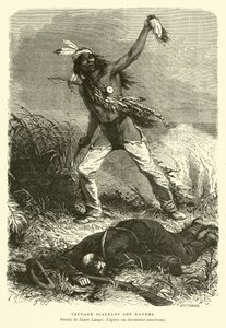 Amérindien brandissant le scalp de son ennemi
