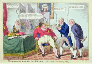Necessitas Non Habet Leges, ou la Pilule Nauséabonde, 1823 (gravure coloriée à la main) - English School