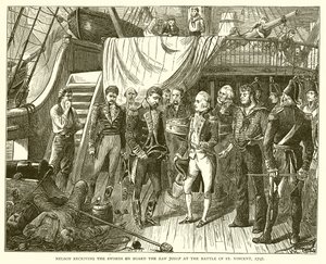 Nelson recevant les épées à bord du San Josef à la bataille de Saint-Vincent, 1797