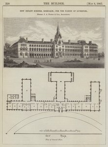 Nouvelles Écoles Maternelles, Kirkdale; pour la Paroisse de Liverpool, MM. J A Picton et Fils, Architectes (gravure) - English School
