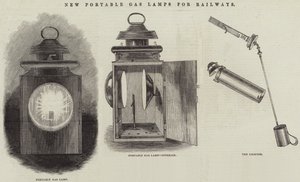 Nouvelles lampes à gaz portables pour les chemins de fer (gravure) - English School
