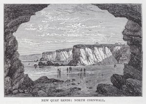 Plages de New Quay, nord de la Cornouailles (gravure) - English School