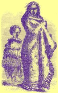 Femme et garçon de Nouvelle-Zélande, illustration de Notable Voyagers par William Kingston, publiée en 1885 - English School