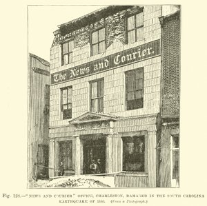 Bureau de News and Courier, Charleston, endommagé lors du tremblement de terre de Caroline du Sud en 1886 - English School