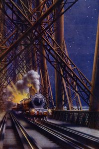 Train de nuit traversant le pont du Forth, Écosse