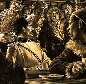Nikolkai Prjevalsky et le désert de Gobi (gouache sur papier) - English School