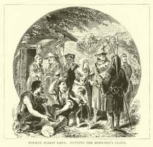 Lois forestières normandes, coupant les griffes des chiens de troupeau - English School
