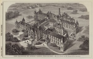 Nouvel Infirmary de North Staffordshire, Hartshill, Stoke-upon-Trent, MM. G B Nichols et Charles Lynam, Architectes (gravure)