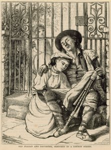 Vieux Italien et sa fille, croqués dans une rue de Londres - English School