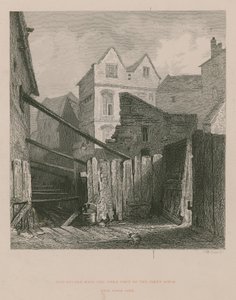 Vieilles maisons avec la partie ouverte du Fleet Ditch près de Field Lane - English School