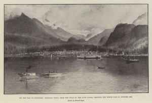 En route pour le Klondike, ville de Skagway, depuis la tête du canal Lynn, montrant le col White en octobre 1897
