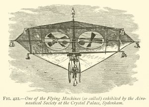 Une des machines volantes (soi-disant) exposées par la Société aéronautique au Crystal Palace, Sydenham - English School
