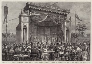 Divertissements en plein air pour les Londoniens, le Café Chantant au Palais Albert (gravure)
