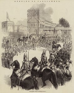 Ouverture du Parlement, Sa Majesté quittant le palais de Buckingham (gravure) - English School