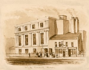 Dessin original sépia de la nouvelle White Conduit House, Pentonville, Londres