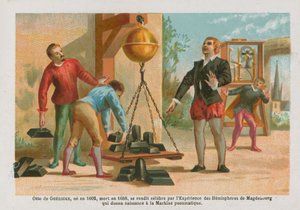 Otto von Guericke avec les célèbres hémisphères de Magdebourg - English School