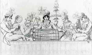 Ménestrels Padean en représentation aux jardins de Vauxhall, Londres (gravure) - English School