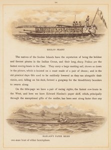 Page de The Boats of the World, fin du 19e siècle (lithographie en couleur)