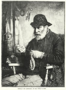 Péniblement et laborieusement, il essayait de Darn (gravure) - English School