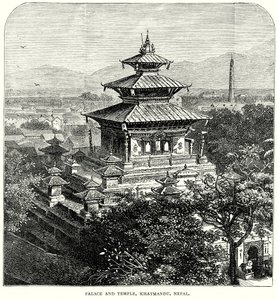 Palais et temple, Khatmandou, Népal (gravure) - English School