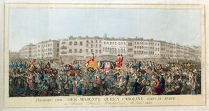 Vue panoramique. Sa Majesté la reine Caroline allant en grande pompe à la cathédrale Saint-Paul, 20 novembre 1820, pub. 1821