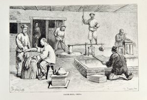 Papeterie, Chine, illustration de La Géographie Universelle, la Terre et ses habitants par Elisée Reclus, publiée en 1878 - English School