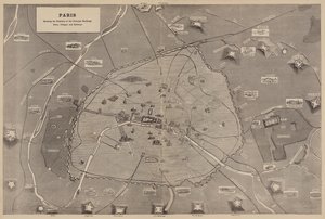 Paris, montrant les positions des principaux bâtiments, forts, villages et chemins de fer - English School