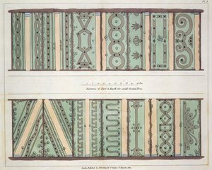Parterres de gazon et de terre pour petits jardins, planche 1 de Conseils sur la formation de jardins et de terrains de plaisance par John Claudius Loudon publié en 1812 - English School