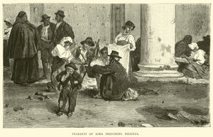 Paysans de Sora préparant de la polenta