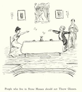 Ceux qui vivent dans des maisons de pierre ne devraient pas jeter de lunettes ; ceux qui vivent dans des maisons de verre ne devraient pas jeter de pierres (litho) - English School