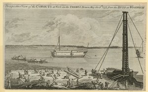 Vue en perspective des condamnés travaillant sur la Tamise - English School