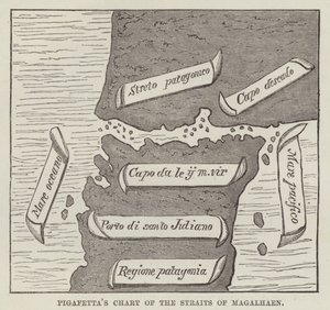 Carte de Pigafetta du détroit de Magellan (gravure)