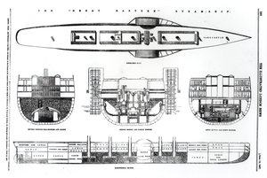 Plan et sections transversales du navire à vapeur Great Eastern, 1857