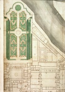 Plan de Hampton Court et de ses jardins, vers 1714