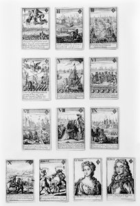 Cartes à jouer avec des personnages et des scènes du début du 18ème siècle - English School