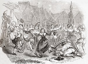 Célébrations du Plough Monday, la danse de Bessie et le Clown, tirée de Old England: A Pictorial Museum, pub. 1847 - English School
