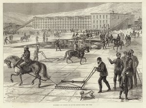 Labourer et stocker de la glace sur la rivière Hudson - English School