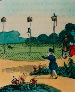 Poteaux auxquels les singes étaient enchaînés en été comme des jouets de singes sur un bâton. Années 1840
