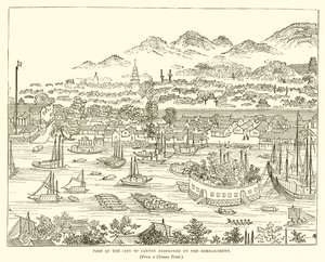 Port de la ville de Canton détruit par le bombardement - English School